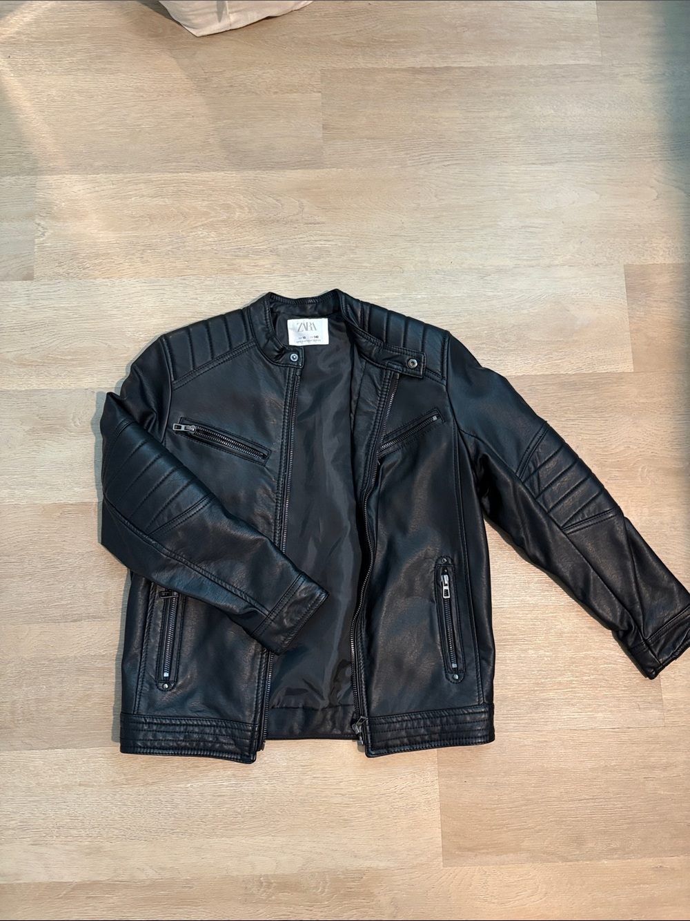 Zara Black Kids Faux Leather Bomber Jacket